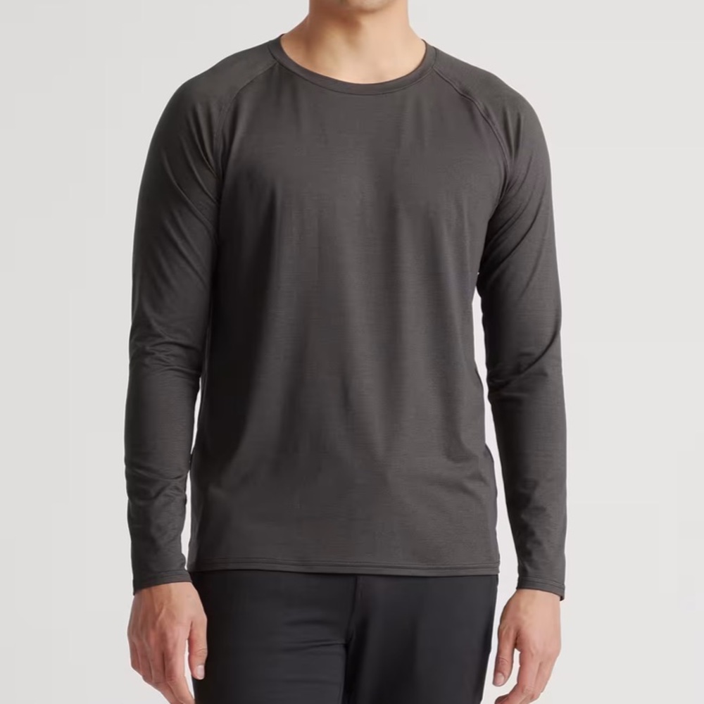 QUINCE FLOWKNIT BREEZE PERFORMANCE LONG SLEEVE TEE HEATHER BLACK - M